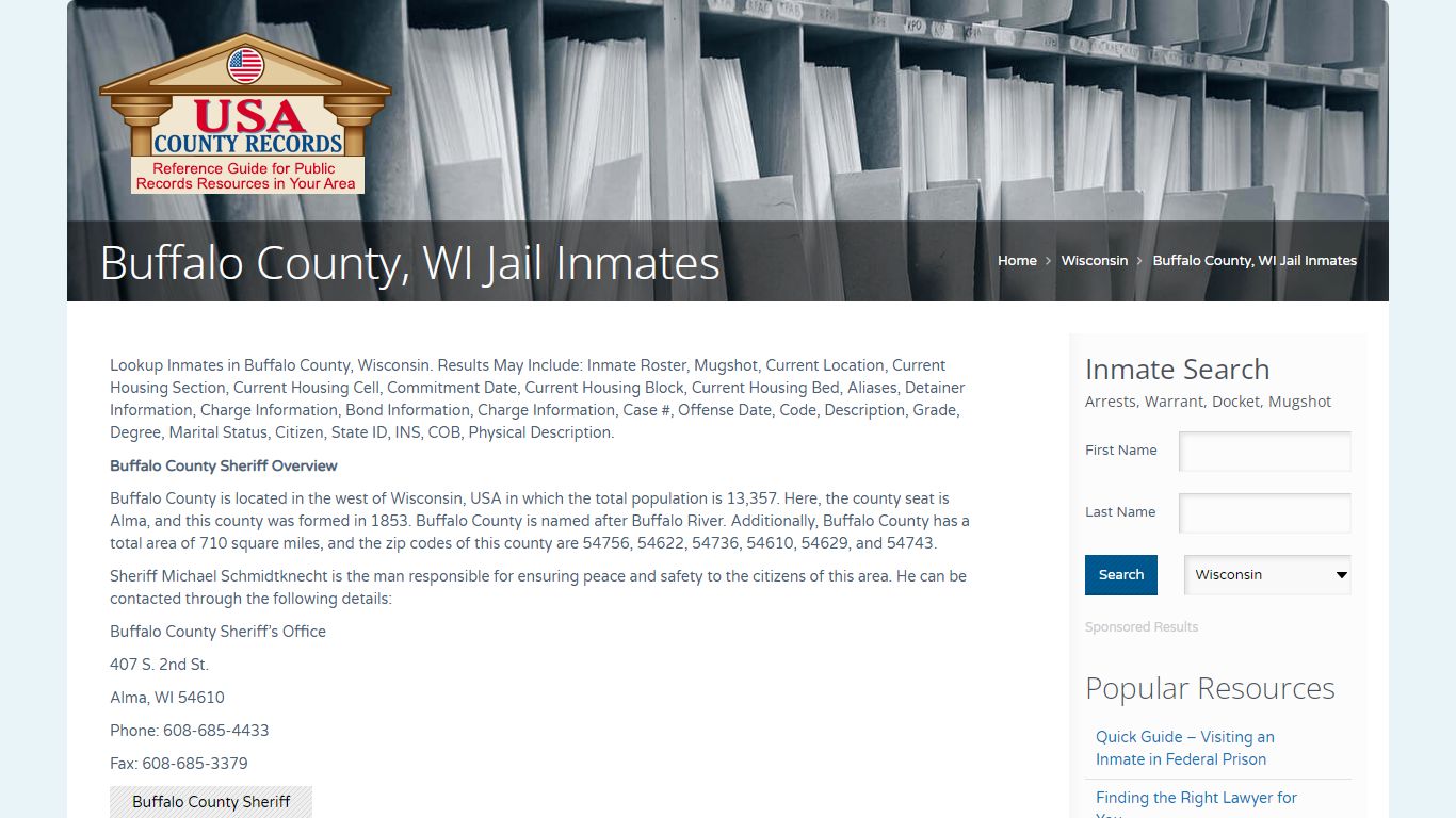 Buffalo County, WI Jail Inmates | Name Search